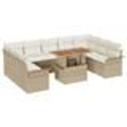 vidaXL Ensemble de repas de jardin 10 pièces avec coussins Beige Rotin Acacia
