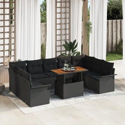 vidaXL Ensemble de salle à manger de jardin 10 pièces avec coussins Noir Rotin synthétique Acacia