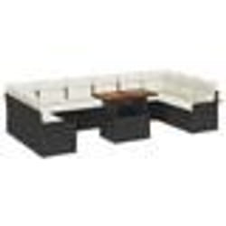 vidaXL Ensemble de salle à manger de jardin 11 pièces avec coussins osier noir poly rattan acacia
