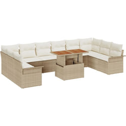 Ensemble de salle à manger de jardin 11 pièces avec coussins en poly rattan beige acacia Vidaxl