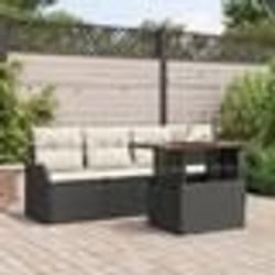 Ensemble de canapé de jardin 5 pièces avec coussins Noir Rotin Synthétique Acacia