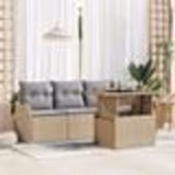 Ensemble Canapé de Jardin 5 pièces avec Coussins Beige en Rotin