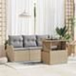 Ensemble Canapé de Jardin 5 pièces avec Coussins Beige en Rotin