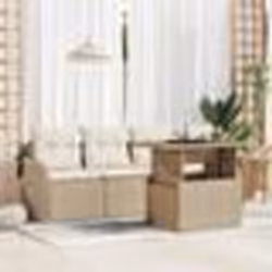 vidaXL Ensemble de Canapé de Jardin 5 Pièces avec Coussins Beige Rattan Poly Acacia