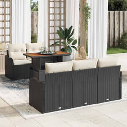 Ensemble de 6 Pièces de Sofa de Jardin avec Coussins Noir Poly Rattan Acacia