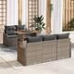 Ensemble de canapé de jardin de 6 pièces avec coussins en gris Poly Rotin Acacia