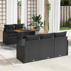 vidaXL Ensemble de Canapés de Jardin de 6 Pièces avec Coussins Noir Poly Rotin Acacia