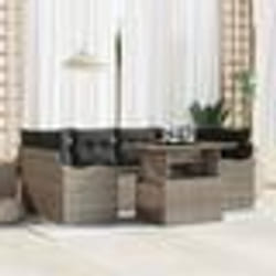 Canapé de jardin 7 pièces avec coussins Gris poly rattan acacia