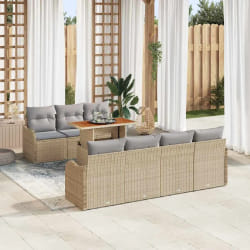 Set de Canapés de Jardin de 8 Pièces avec Coussins Beige Poly Rattan Acacia