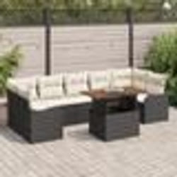 Ensemble de Canapé de Jardin de 8 Pièces avec Coussins Noir Poly Rotin Acacia