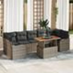 Ensemble de canapé de jardin 8 pièces avec coussins gris poly rattan