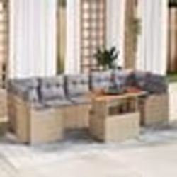 Ensemble de Canapés de Jardin 8 Pièces avec Coussins Beige Rattan Poly Acacia