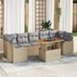 Ensemble de Canapés de Jardin 8 Pièces avec Coussins Beige Rattan Poly Acacia