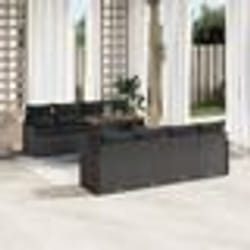 Ensemble de canapé de jardin 9 pièces avec coussins en poly rattan noir acacia