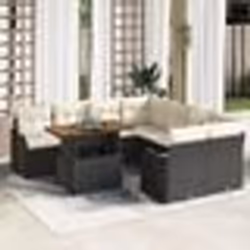 Ensemble de Canapés de Jardin 9 Pièces avec Coussins Noir Poly Rattan Acacia