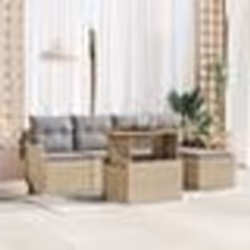 Ensemble de Canapés de Jardin de 6 Pièces avec Coussins Beige en Rotin Poly Acacia