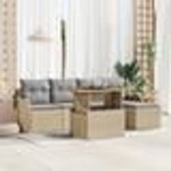 Ensemble de Canapés de Jardin de 6 Pièces avec Coussins Beige en Rotin Poly Acacia