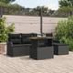 Ensemble de 6 Canapés de Jardin avec Coussins en Rattan Noir et Acacia