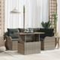 vidaXL Ensemble de Canapé de Jardin 5 Pièces avec Coussins Gris Rattan Poly