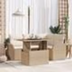 Canapé de Jardin 5 Pièces avec Coussins Beige Poly Rattan Acacia