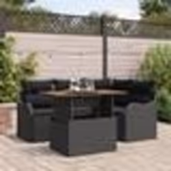 Ensemble de canapé de jardin de 5 pièces avec coussins en rotin poly noir Acacia