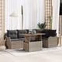 Ensemble de Canapés de Jardin 6 Pièces avec Coussins Gris Poly Rattan Acacia