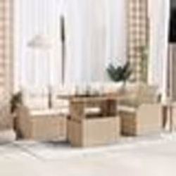 Ensemble de canapé de jardin 6 pièces avec coussins beige en poly rotin