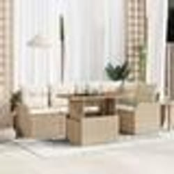 Ensemble de canapé de jardin 6 pièces avec coussins beige en poly rotin