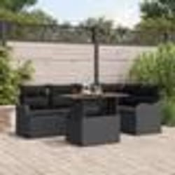 Ensemble de canapé de jardin de 6 pièces avec coussins en rotin poly noir et acacia