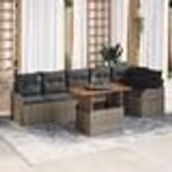 vidaXL Ensemble de Canapés de Jardin 7 Pièces avec Coussins Gris Poly Rattan Acacia