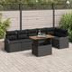 Ensemble 7 pièces canapé jardin avec coussins Noir Rotin Poly Acacia