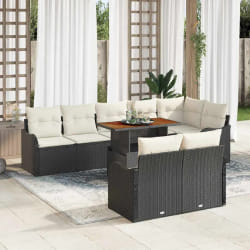 Ensemble de canapé de jardin de 9 pièces avec coussins noirs en poly rattan