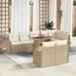 Ensemble de Canapés de Jardin 9 Pièces avec Coussins Beige Rattan Poly Acacia