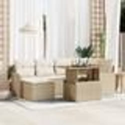 Ensemble de canapé de jardin de 7 pièces avec coussins beige en poly rotin acacia