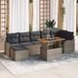Ensemble de Canapé de Jardin 8 Pièces avec Coussins Gris Poly Rattan Acacia