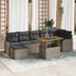 Ensemble de Canapé de Jardin 8 Pièces avec Coussins Gris Poly Rattan Acacia