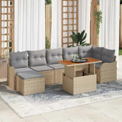 Ensemble de Canapés de Jardin 8 Pièces avec Coussins Beige en Poly Rattan