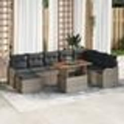 Ensemble de Canapés de Jardin 9 Pièces avec Coussins en Rotin Poly Gris Acacia