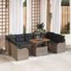 Ensemble de Canapés de Jardin 10 Pièces avec Coussins Gris Poly Rattan Acacia