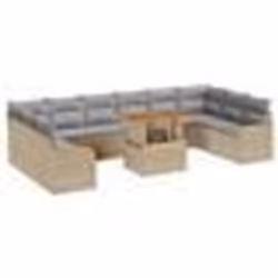 Set de canapé de jardin de 11 pièces avec coussins Beige Poly Rotin Acacia