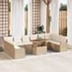 Canapé de jardin 11 pièces avec coussins beige poly rotin acacia