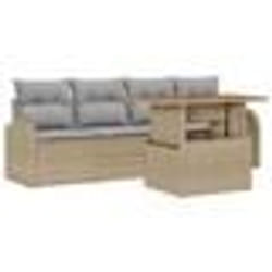 vidaXL Ensemble de Salle à Manger de Jardin de 5 Pièces avec Coussins Beige Poly Rattan Acacia