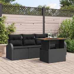 vidaXL Ensemble de salle à manger de jardin 5 pièces avec coussins en noir poly rotin acacia