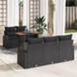 vidaXL Ensemble de salle à manger de jardin 6 pièces avec coussins Noir Poly Rattan Acacia