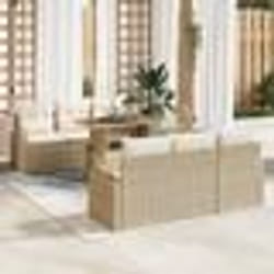 vidaXL Ensemble de Salle à Manger de Jardin de 7 Pièces avec Coussins Beige Poly Rattan Acacia