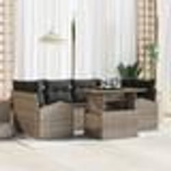 vidaXL Ensemble de salle à manger de jardin 7 pièces avec coussins gris en poly rotin acacia