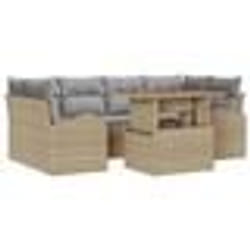 vidaXL Set de salle à manger de jardin 7 pièces avec coussins beige en rotin synthétique acacia
