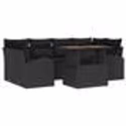 vidaXL Ensemble de 7 pièces de salle à manger de jardin avec coussins noirs en rattan poly
