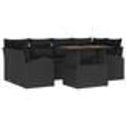 vidaXL Ensemble de 7 pièces de salle à manger de jardin avec coussins noirs en rattan poly