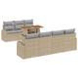 vidaXL Ensemble salle à manger jardin 8 pièces avec coussins Beige Poly Rattan Acacia